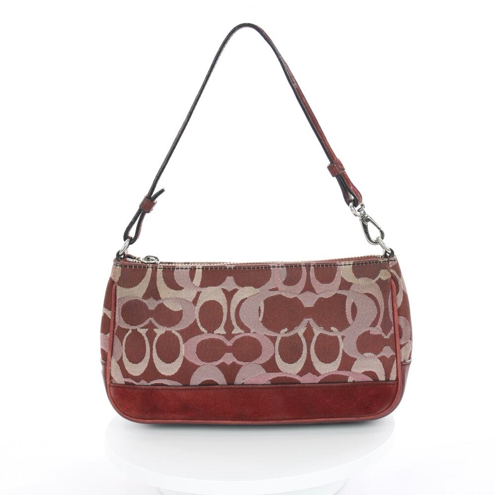 Coach Vintage Y2K Burgundy Signature Canvas Suede Demi Bag - Picture 2 of 8
